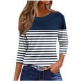 thumbnail image 2 of Sentmoon Mode Ample Manches 3/4 Hauts pour Femmes Col Rond Rayé Chemises Manches Longues pour Femmes Grande Taille Tenues Athlétiques Automne pour Femmes 2024 Marine S jusqu'à 40 % de Réduction, 2 of 5