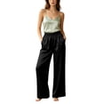 thumbnail image 6 of hoksml Women's Satin Wide Leg Pants Elastic High Waist Silky Lounge Trousers with Pockets for Sleepwear and Casual, 6 of 9