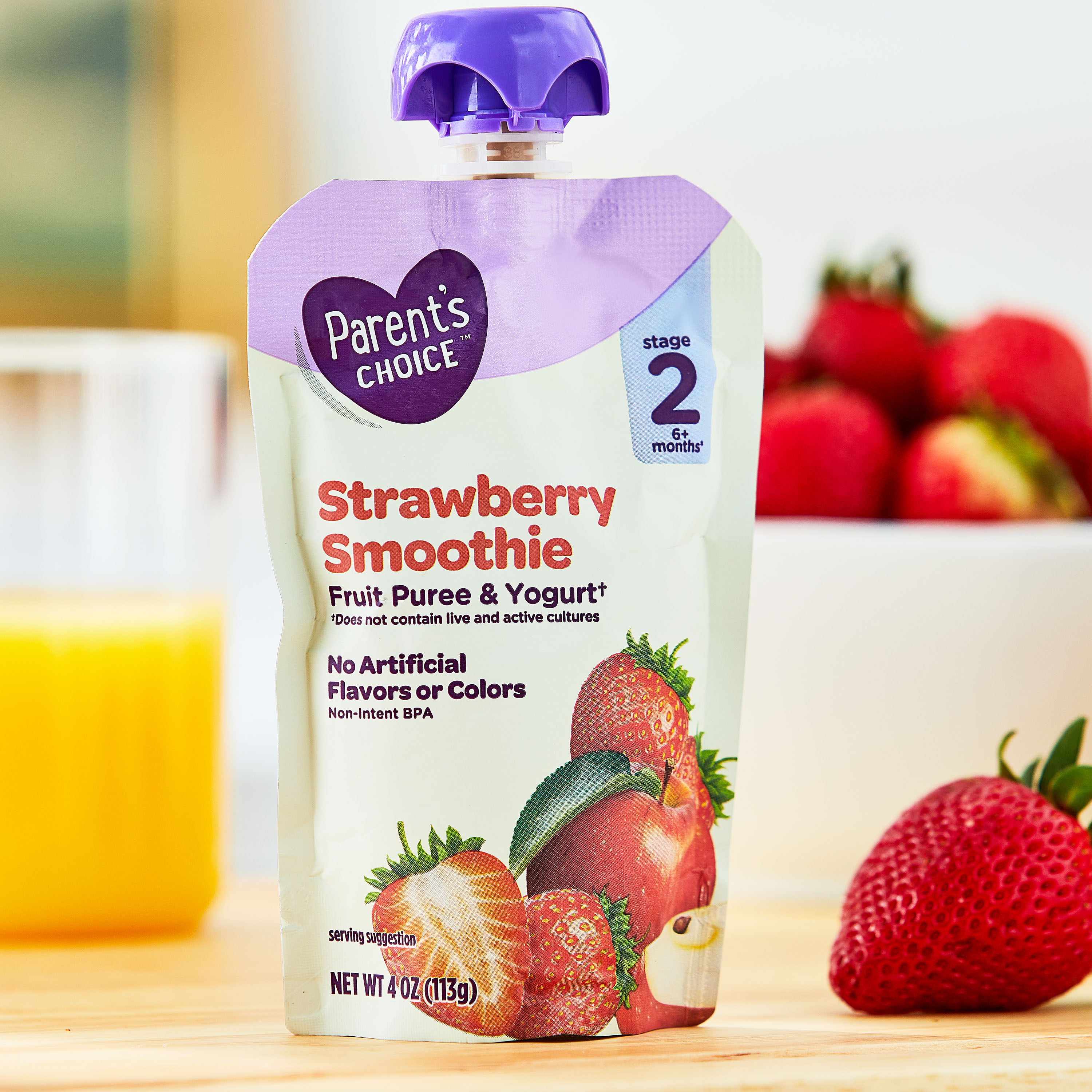 Alimento para bebé Etapa 2 batido de fresa, elección de los padres, bolsa de 4 oz 2
