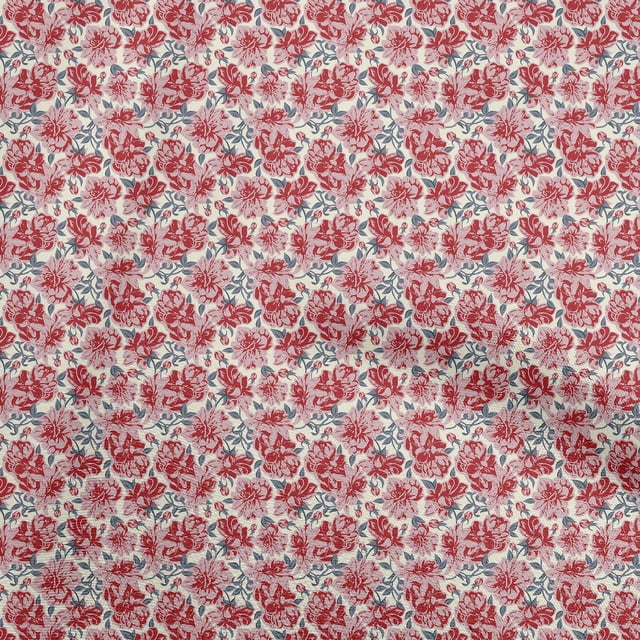 oneOone Tissu en Coton Rouge Cambrique à Fleurs pour Robe Tissu Imprimé au Mètre 56 Pouces de Large