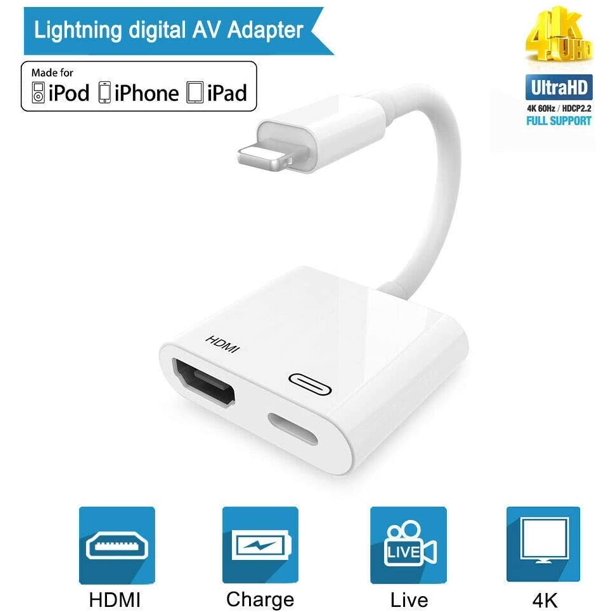 Lightning to HDMI Digital AV Adapter, Lightning to HDMI Adapter 1080P with Lightning Charging