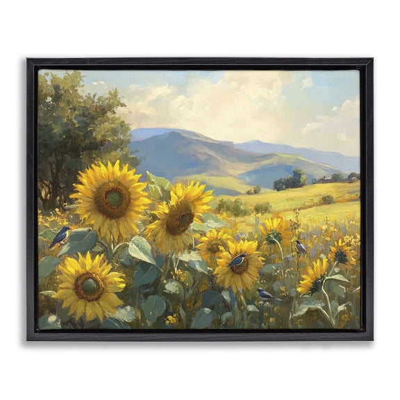 Stupell Industries Traditional Sunflower Dream Distant Mountains Black Floating Frame Canvas Art, 21 x 17, by Petals Prints Design