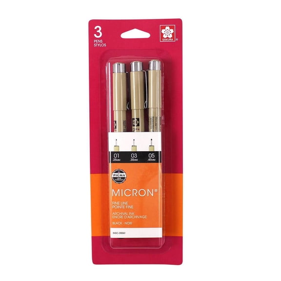 3pk Micron Archival Ink Multi-Size Tip Pen Set -  Micron Drawing Pens, Fine 0.45mm, Porous Point, 3 Count