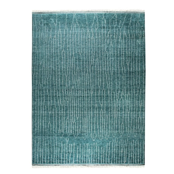 EORC Green Hand-Knotted Wool Modern Moroccan  Rug, 9' x 12'