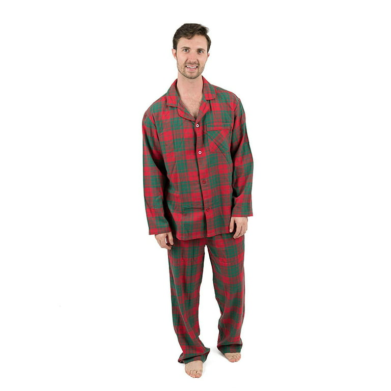 Leveret Mens Two Piece Flannel Pajamas Black & Green Plaid S
