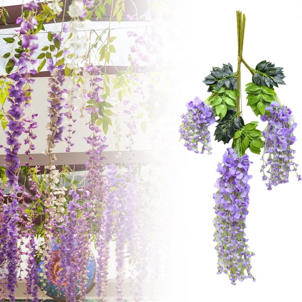 12 flores artificiales de glicina, guirnalda colgante de ratán de glicina artificial falsa, flores de seda, decoración para fiestas y bodas Azul púrpura