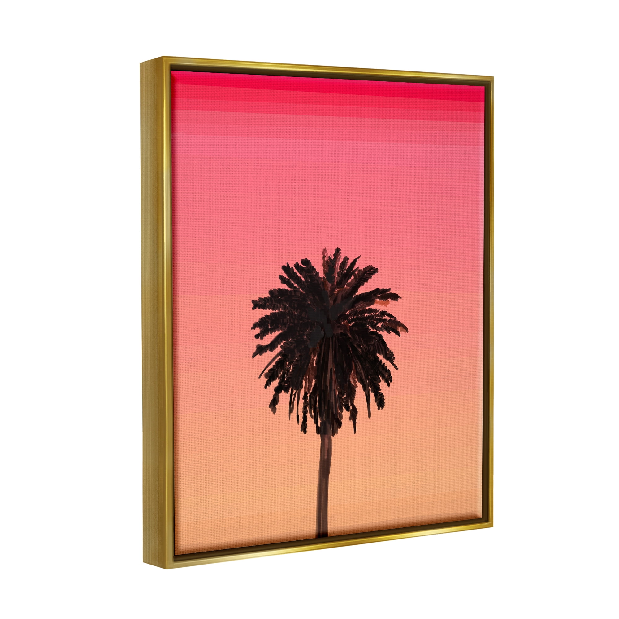 Stupell Industries Vivid Red Sky Palm Tree Silhouette Coastal Painting Gold Floater Framed Art Print Wall Art
