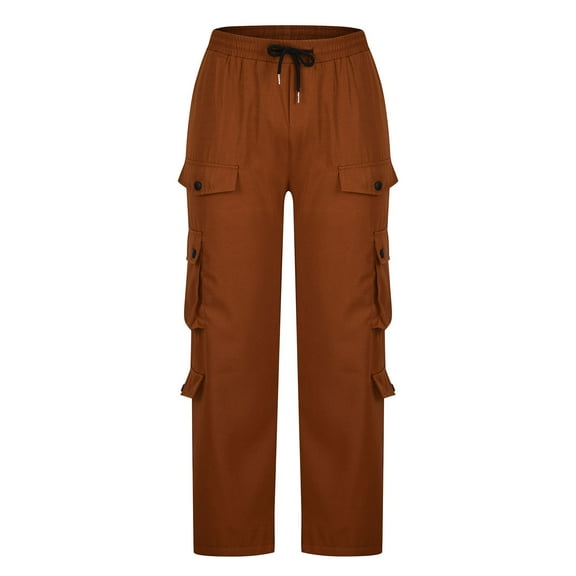 Work Pants Men Solid Casual Multiple Pockets Outdoor Straight Type Pants Cargo Pants Trousers Work Pants for Men Construction Brown 2XL