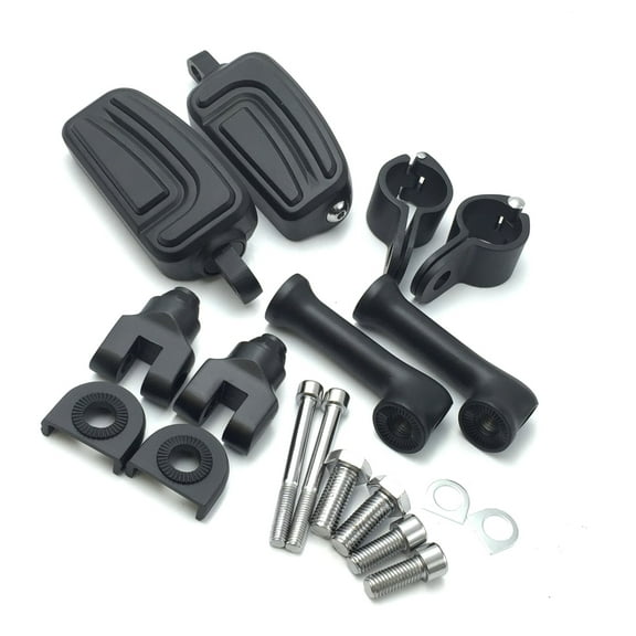 HTT-MOTOR Black Long Angled Adjustable Peg Mounting Kit AirFlow Foot Peg Footrest For Harley Sportster 883 1200 Street Bob Softail CVO 1-1/2 inch (1.5") Front Engine Guard