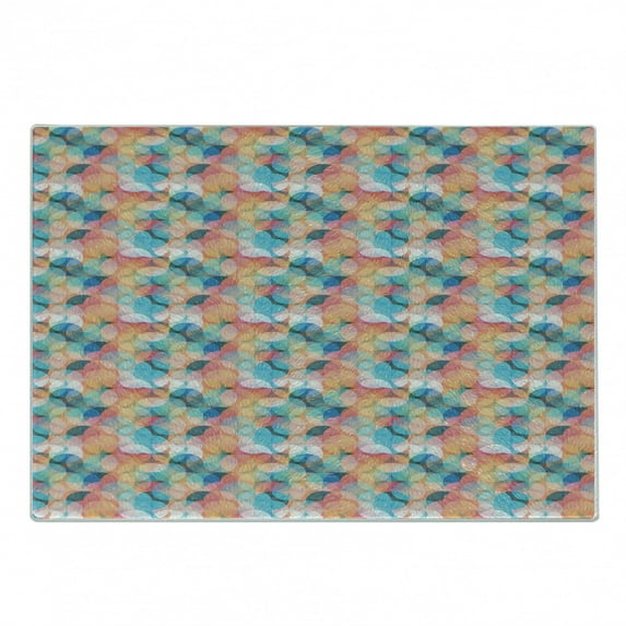 Colorful Cutting Board, Bohemian Graphic Colored Print with Circles Intersecting in Regular Order, Decorative Tempered Glass Cutting and Serving Board, Small Size, Multicolor, by Ambesonne