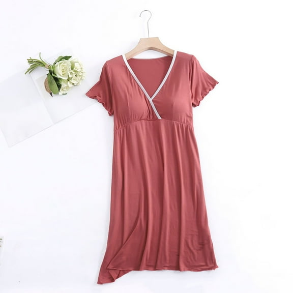 jobturf Nursing Dresses for Women Casual V Neck Breastfeeding Nightgown Short Sleeve Pregnancy Dress Summer Maternity Clothes M-XXL