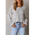 thumbnail image 1 of Women's Black Floral Printed Crinkled Ruffled Bubble Sleeve Blouse, 1 of 5