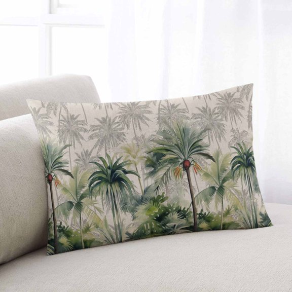 Summer Coastal Palm Tree Throw Pillow Cover Case, Couch Sofa Bed Pillowcase, Soft Decorative Lumbar Pillow Protector, Tropical Plants Vintage 12x20Inch Reversible Pillow Shams with Zipper
