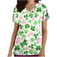 thumbnail image 2 of Kctiaxy Scrub Tops Women St. Patrick's Day Printed V-Neck Short Sleeve Tops Casual Comfy Loose Colorful Graphic Scrubs Shirts with Mutiple Pockets, 2 of 5