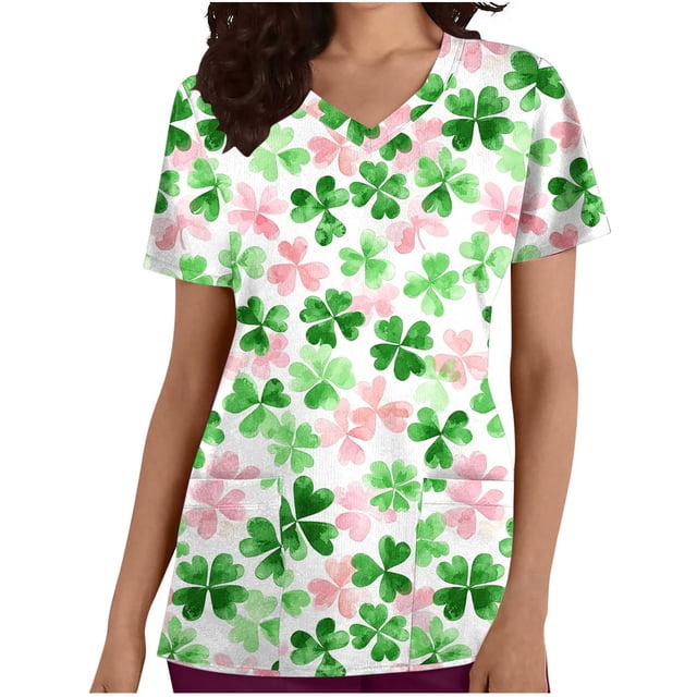 Hauts d'Allaitement pour Femmes Manches Courtes Coupe Ample Col en V Chemise à Poche Imprimée