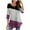 Purple, variant on Scyoekwg Womens 3/4 Length Sleeve Tunic Tops to Wear with Leggings Round Neck Button Pleated Tunic Tops Lightweight 3/4 Sleeve Comfy Color Block Patchwork Graphic Tee Blouses (Navy,L)