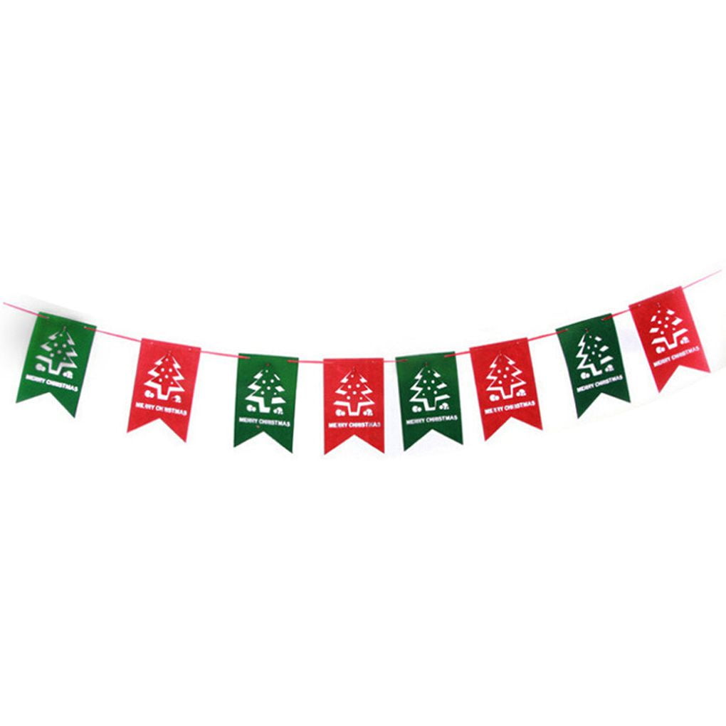 CHRISTMAS BUNTING 9 fabric flags red and green sleighs 