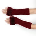 thumbnail image 2 of Lovskoo Women's Rhombus Knitted Wool Gloves Winter Warm and Versatile Half-Finger Wristbands Extended Fingerless Arm Sleeves Claret, 2 of 4