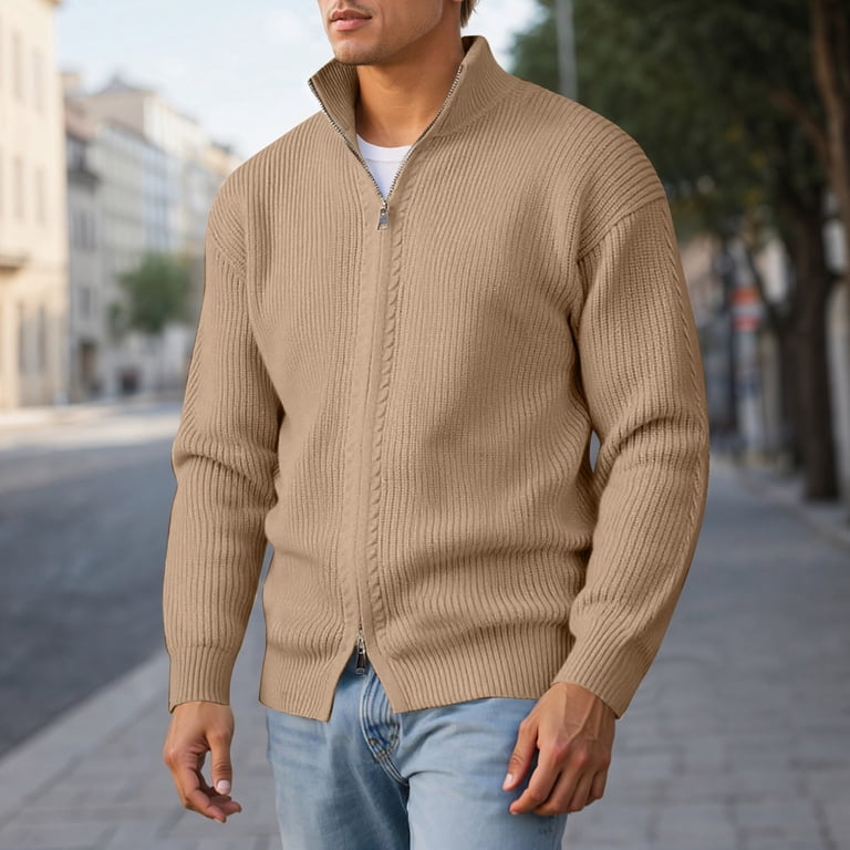 KKBOTIVE Fashion Sweaters for Men Double Zip Solid Color Pullovers