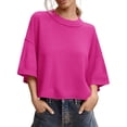 thumbnail image 2 of Short Sleeved Solid Color Women Casual Crewneck Knit Crop Sweater Tops, 2 of 5