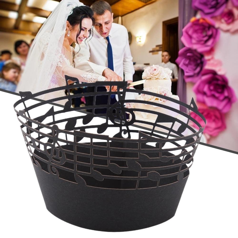 Black Fdit 50Pcs Cupcake Papper Wrapper Note Musicali Hollow out Wedding Birthday Party Decoration 