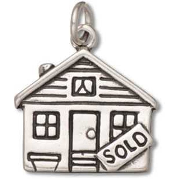 Sterling Silver 7" 4.5mm Charm Bracelet With Attached Realtors Cute Cottage House With Sold Sign In Yard Charm