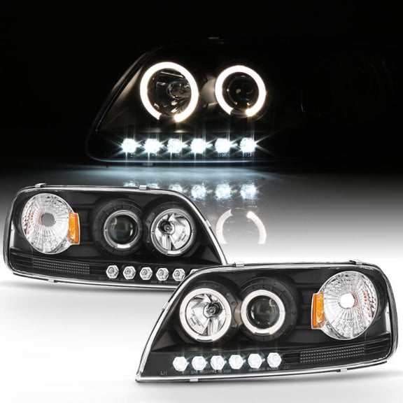 Blk 1997-2003 Ford F150 97-02 Expedition LED Halo Projector Headlights Headlamps