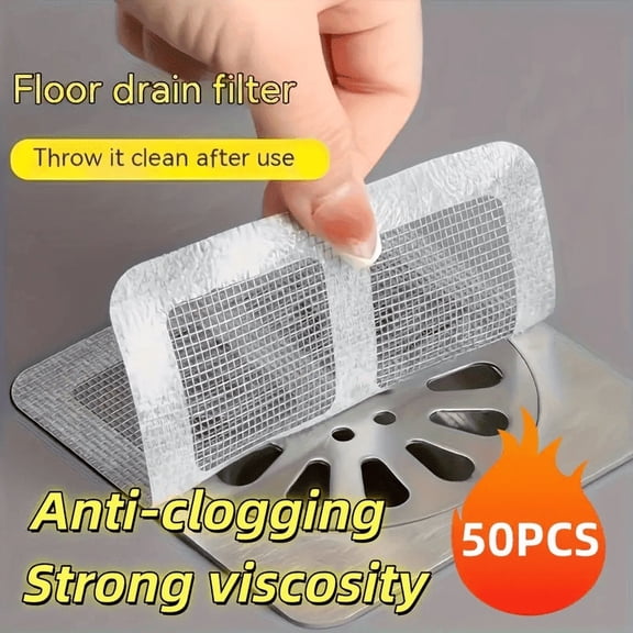 50pcs Disposable Shower Drain Hair Catcher Stickers - Easy-to-Use Plastic Mesh Filter Covers For Bathroom & Bathtub, Efficient Hair & Debris Blocker For Sink And Floor Drains