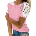 thumbnail image 2 of Blouses pour Femmes, Femmes Imprimé Manches Courtes Col Rond Pull Dentelle Hauts Chemises Blouse, 2 of 4