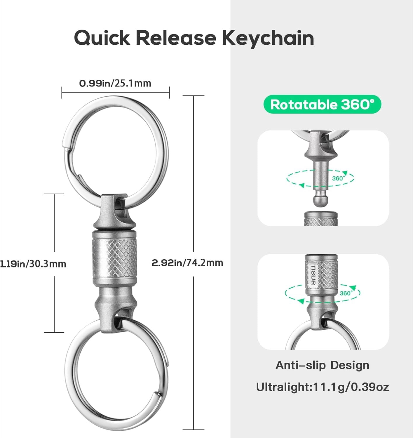 Titanium Quick Release Keychain, Retractable Key Chain Detachable Keychain Clip，Pull Apart Key Rings for Men Women