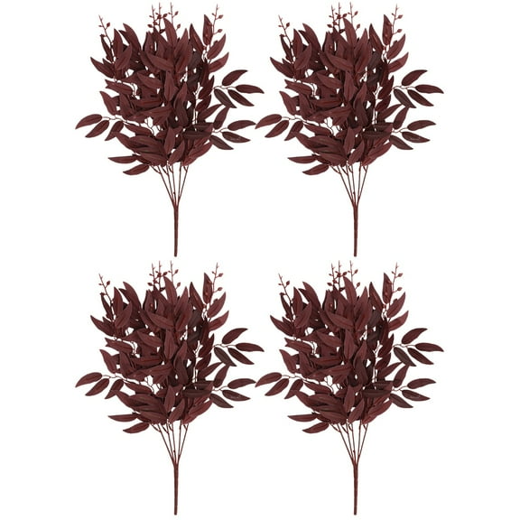 WRITWAA Dark Red Artificial Willow Leaves, 4 Pieces Elegant Decorative Foliage for Home, Party, and Event Decoration