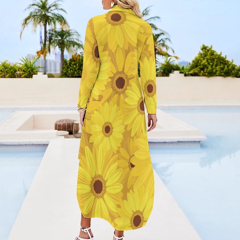 2024 Sunflower Print Chiffon Dress Yellow Gerbera Flowers Festival Dresses  Long Sleeve Stylish V Neck Design Oversize Casual Dress - Walmart.com