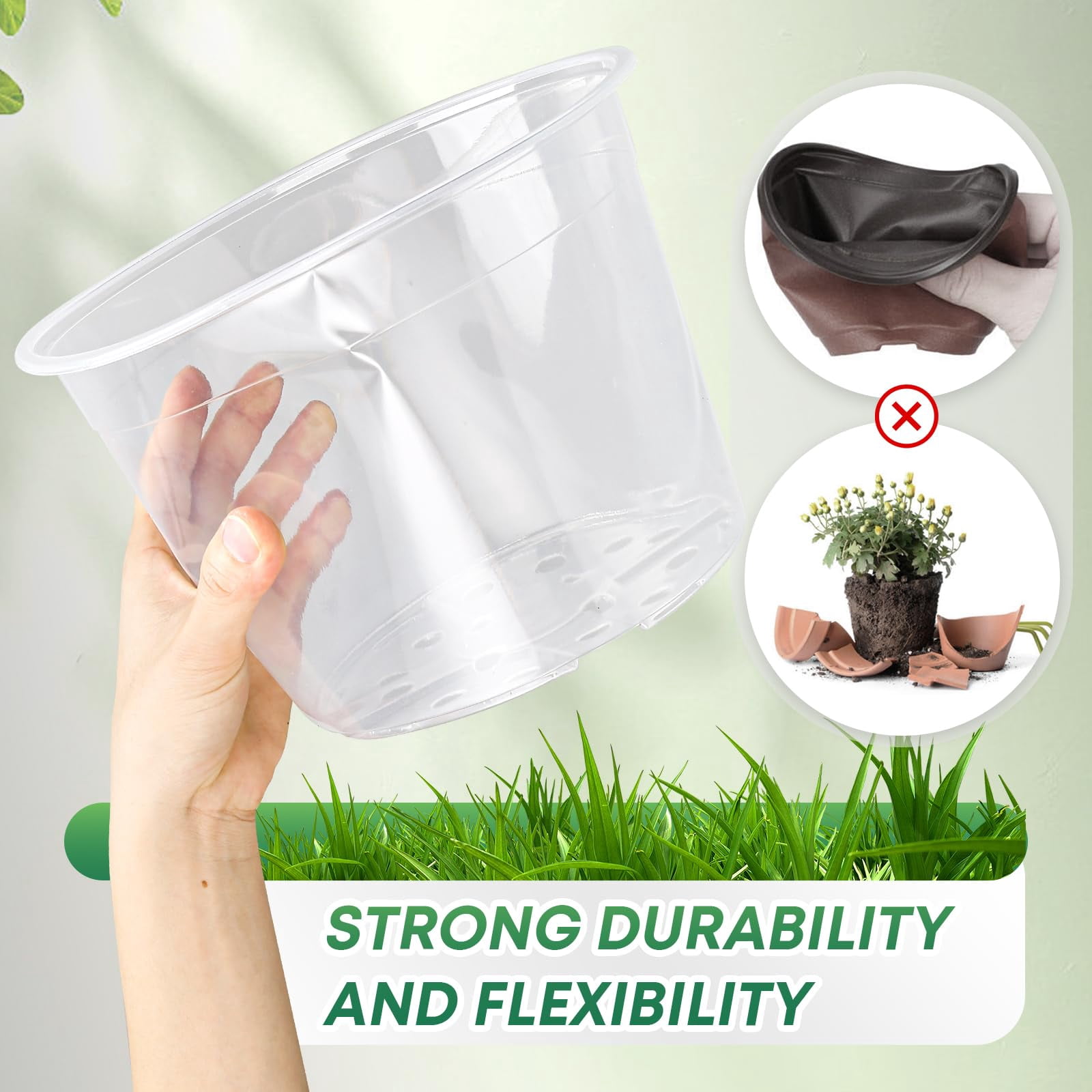 Inch Large Clear Nursery Pots with Drainage Hole, Plastic Plant Pots for Seedling Flower Vegetable, Indoor Outdoor Gardening, Used as Liner Inside Decorative Pot