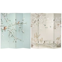 Oriental Furniture 6 Feet Tall Double Sided Birds and Plum Blossoms Canvas Room Divider