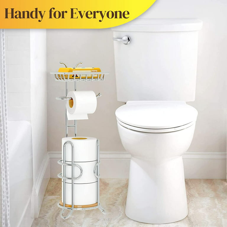 Free Standing Toilet Paper Roll Holder with Storage Reserve, Brushed Gold  Toilet Paper Holder Stand with Shelf, Bathroom Tissue Dispenser Floor  Stand