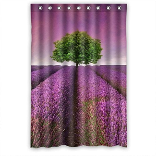 HelloDecor Purple Lavender Field And Lonely Green Tree Shower Curtain