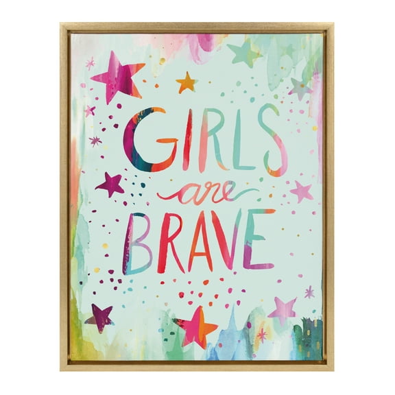Kate and Laurel Words Girls are Brave Framed Canvas Art Print, 18" x 24", by Jessi Raulet of Ettavee