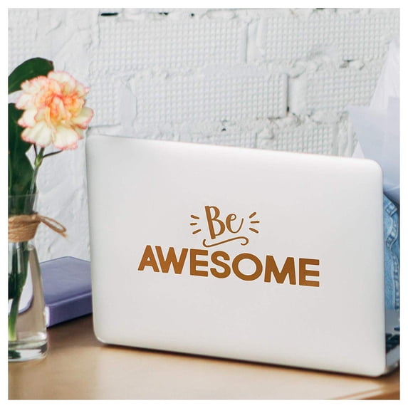 Be Awesome Motivational Quote Vinyl Lettering Wall Decal Removable Sticker Laptop Words (3.6" H x 9" W, Metallic Copper)