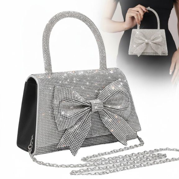 Eurhowing Evening Bag for Women, Glitter Evening Clutch with Chain Crossbody, Elegant Clutch Purse Party Handbag for Wedding, Prom, Cocktail, Black