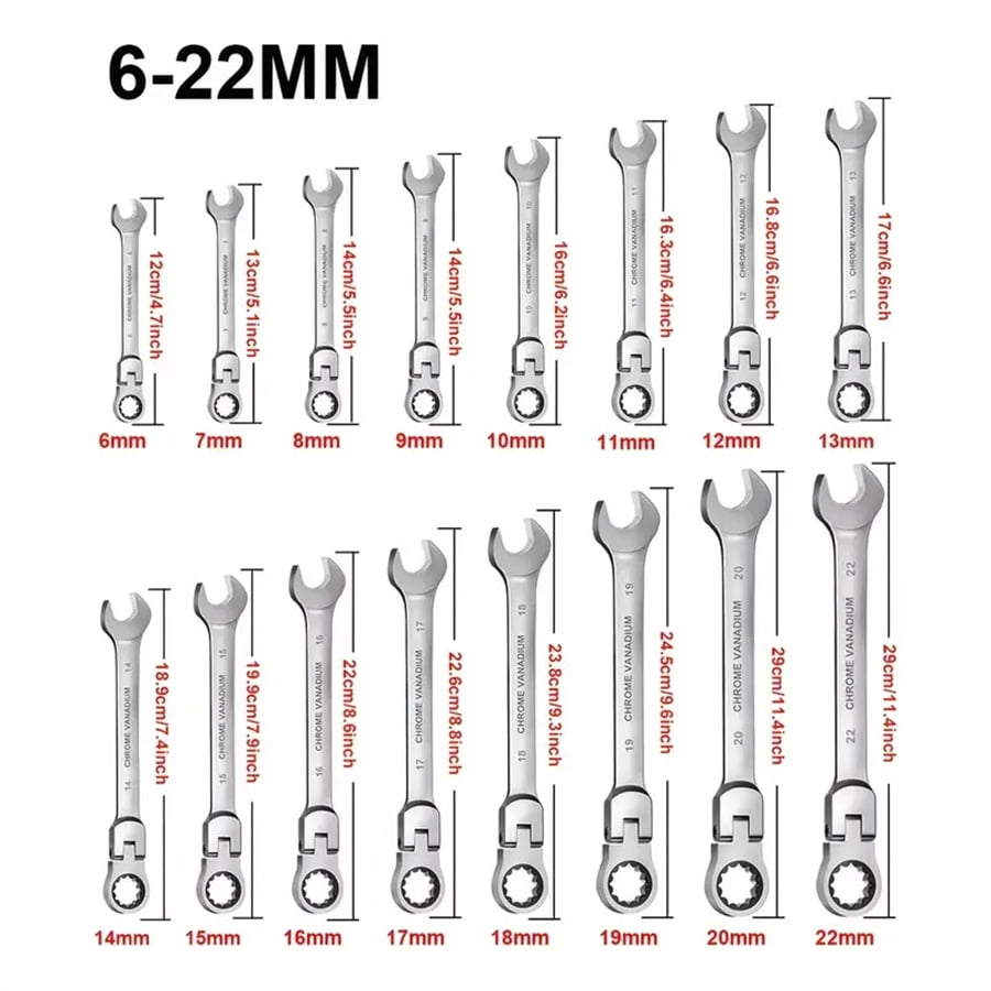16pcs flexible head ratchet wrench set 6-22mm, mechanic auto repair maintenance open end dual purpose wrench ratchet wrench