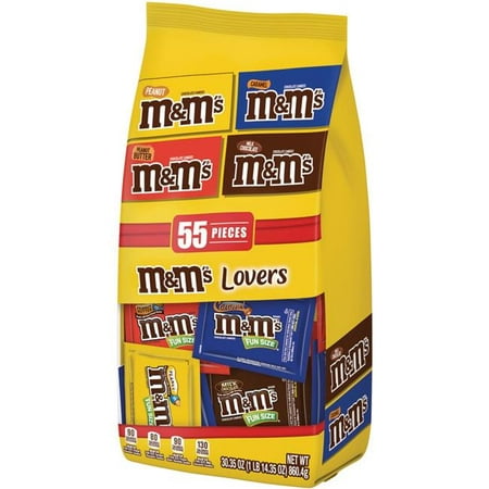 M&Ms Milk Chocolate, Peanut, Peanut Butter, Caramel Chocolate Candy Fun Size, Super Bowl Party Size - 55 pieces