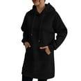 thumbnail image 2 of Yteetum Women's Oversize Hoodies Dress Drawstring Slim Pullover Maxi Hoodie Dress Coats Womens Casual Solid Loose Long Sleeve Hooded Sweatshirt Dress with Belted Pockets Outerwear Fall Clothes, 2 of 9