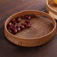 thumbnail image 4 of Rattan Storage Tray Hand Woven Picnic Basket Bread Fruit Snacks Food Storage Baskets Display Desktop Serving Tray With Handle, 4 of 6