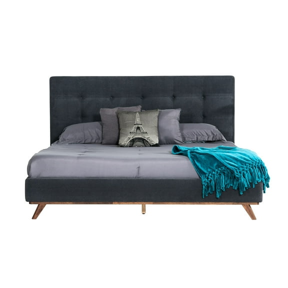 Adia Platform King Bed, Dark Gray Button Tufted Polyester Upholstery