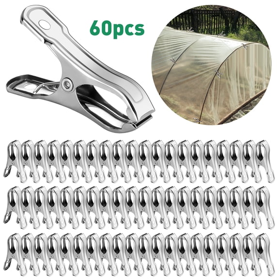 60PCS Garden Clips, TSV 2'' Stainless Steel Greenhouse Clamps, Strong Grip Metal Clips for Netting, Shade Cloth & Plant Covers