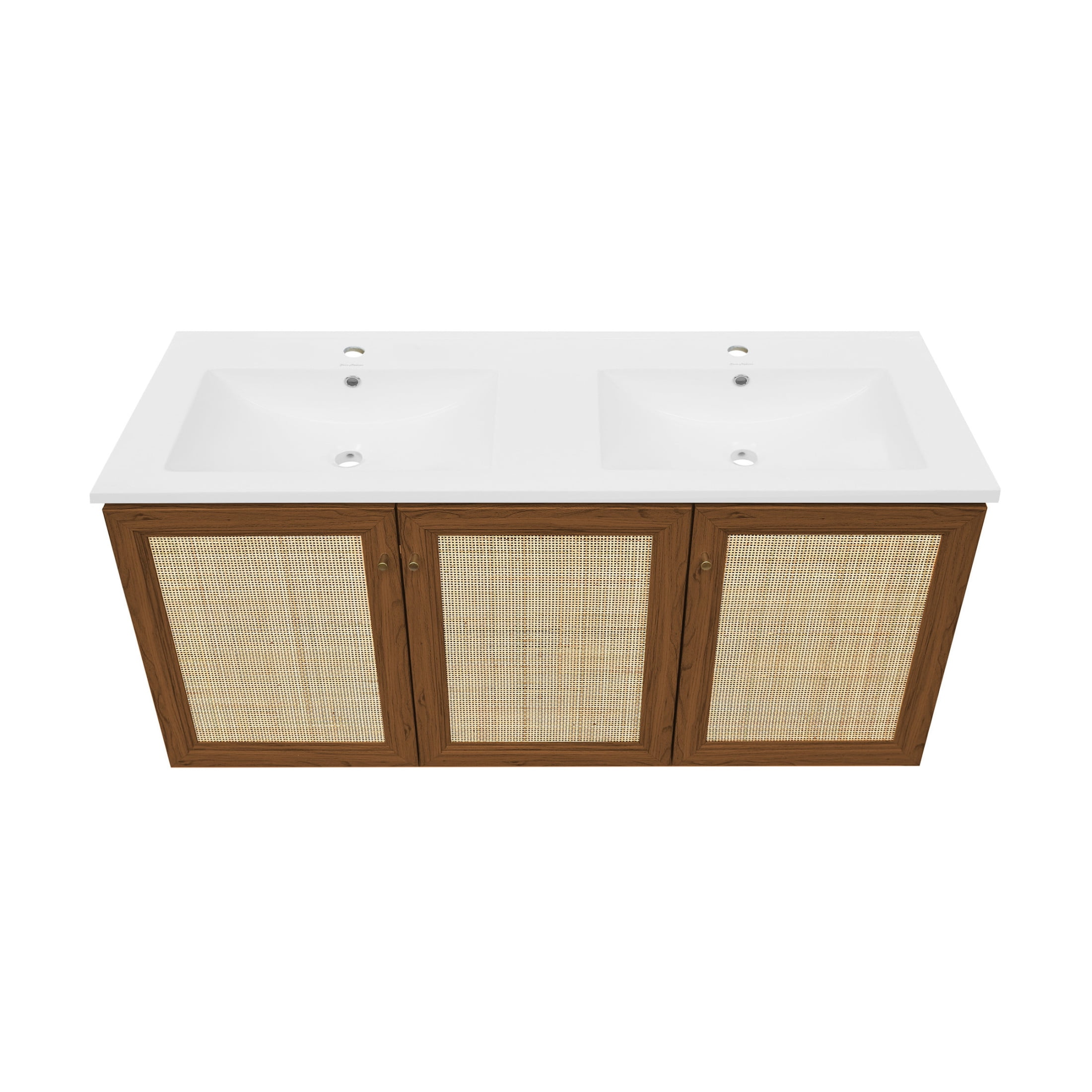 Classe 48" Wall-Mounted Bathroom Vanity in Brown Oak with Double Basin Sink Top