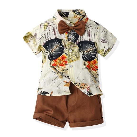 Utoimkio Toddler Baby Boys Summer Hawaiian Outfits Floral Print Short Sleeve Button Down Shirts Tops & Cotton Shorts Set 2Pcs Baby Boys Summer Lounge Clothes