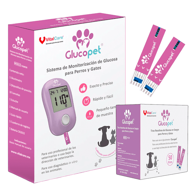 Kit Glucómetro Veterinario Glucopet + 50 Tiras Reactivas | Exclusivo para Perros y Gatos