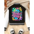 thumbnail image 3 of OOOUM Girls Color Block Varsity Jacket Striped Collar Button Down Baseball Bomber Jacket Fashion Graphic Casual Streetwear Lightweight Jacket Black 5-6 Years, 3 of 7