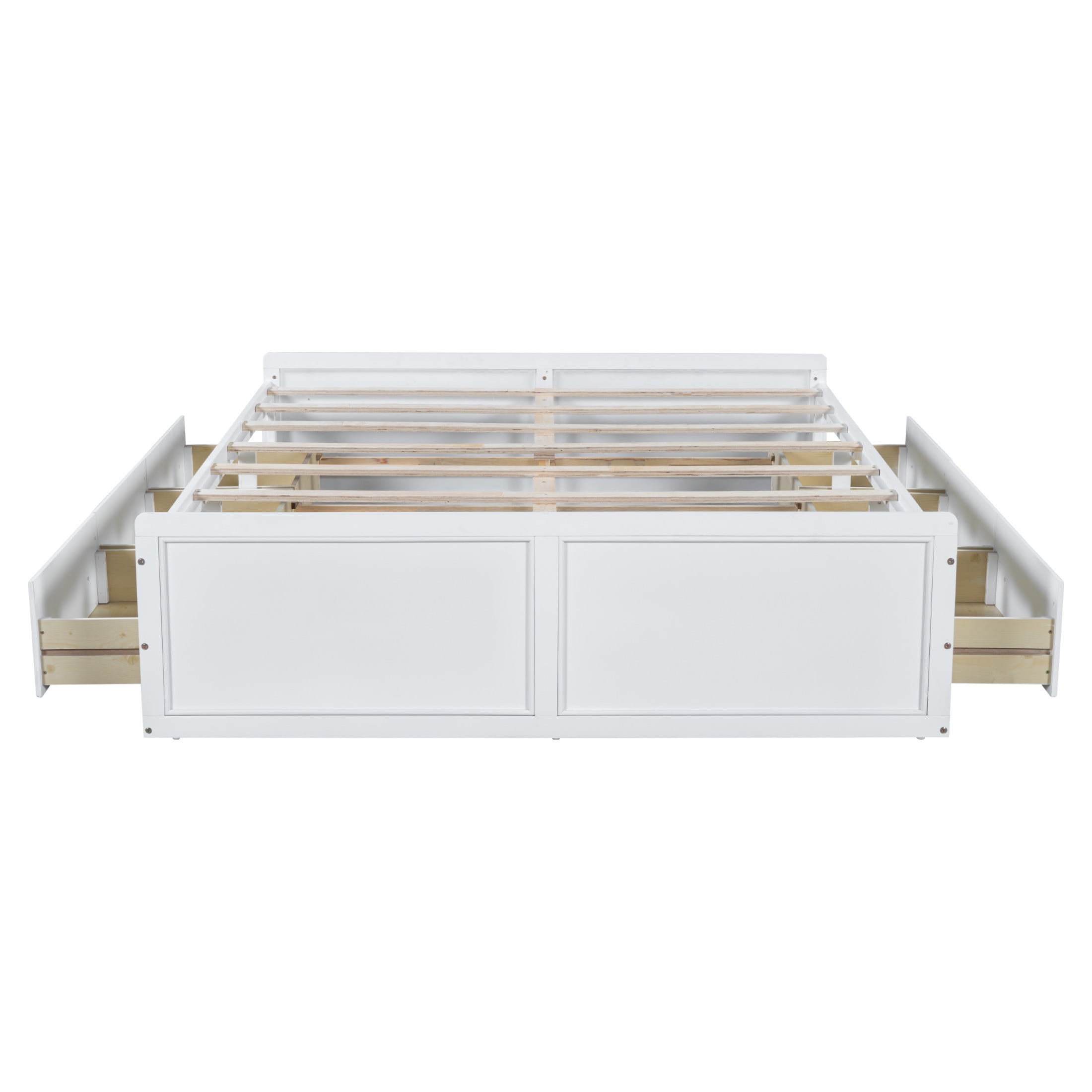 Noble House Elfield Queen Size Wood Platform Bed Frame with Storage Drawers, Solid Wood Slat Support, White